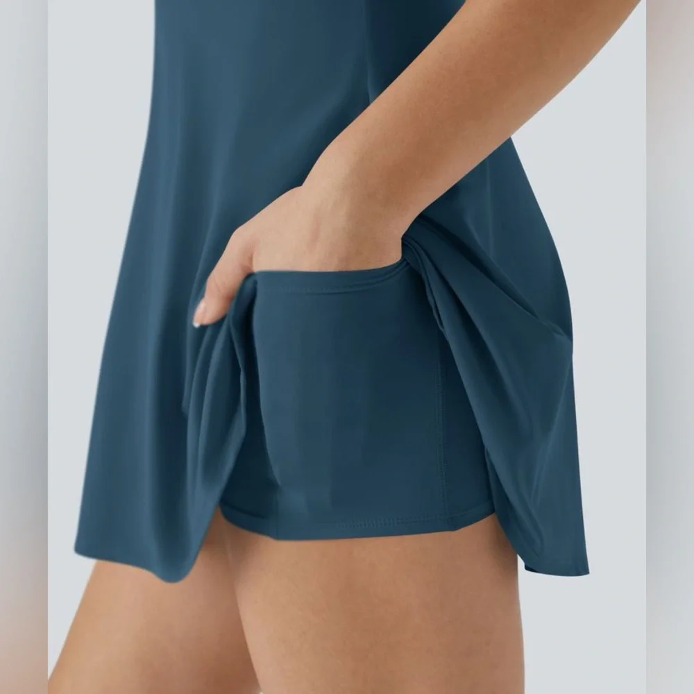 HALARA Teal Blue Fit-and-Flare Mini Dress - Picture 7 of 11